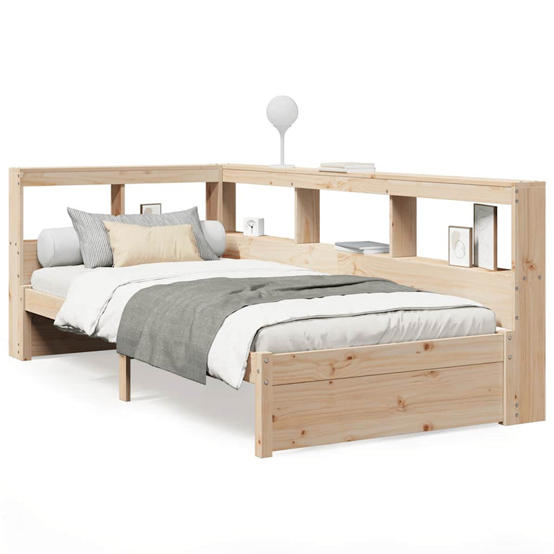 vidaXL tömör fenyőfa könyvespolcos ágy matrac nélkül 90 x 200 cm