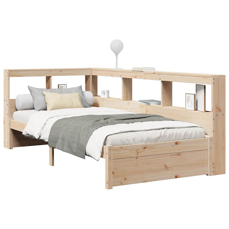 vidaXL tömör fenyőfa könyvespolcos ágy matrac nélkül 90 x 200 cm