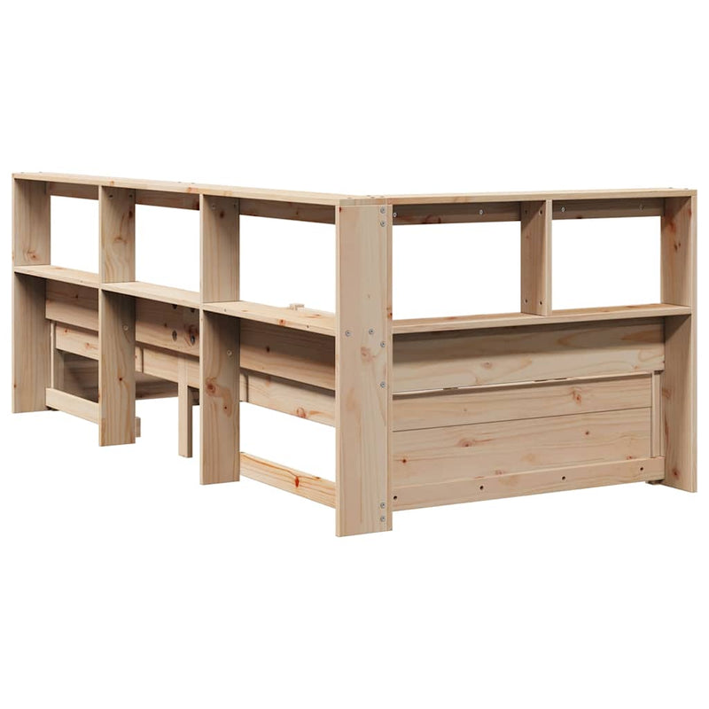 vidaXL tömör fenyőfa könyvespolcos ágy matrac nélkül 90 x 200 cm