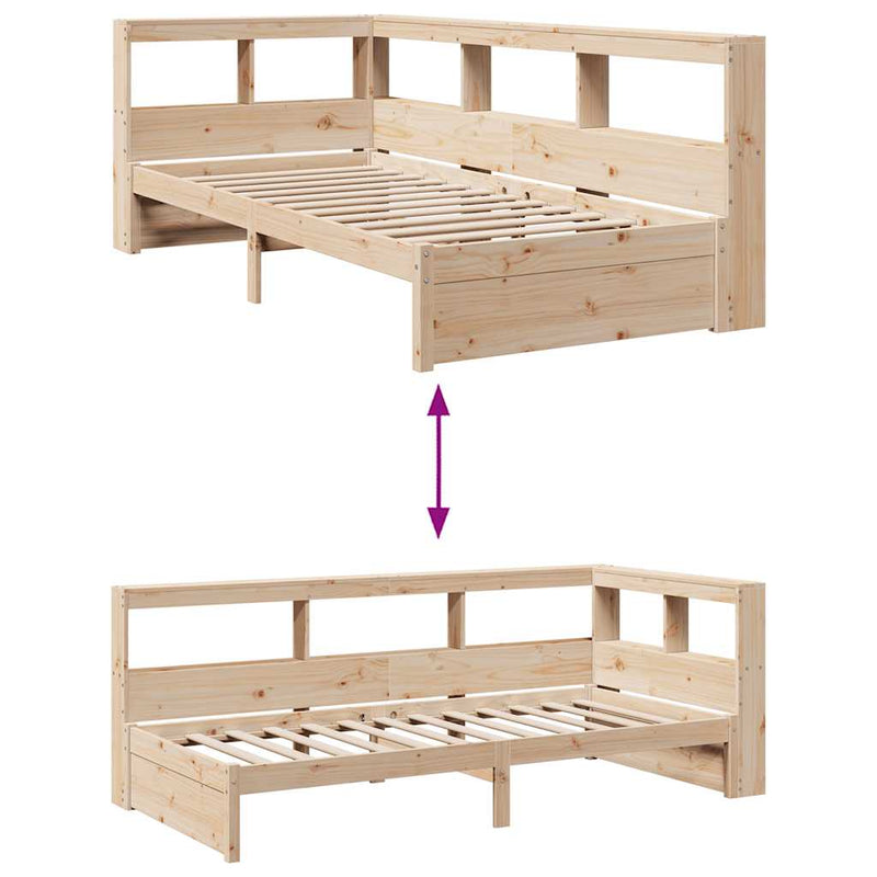 vidaXL tömör fenyőfa könyvespolcos ágy matrac nélkül 90 x 200 cm