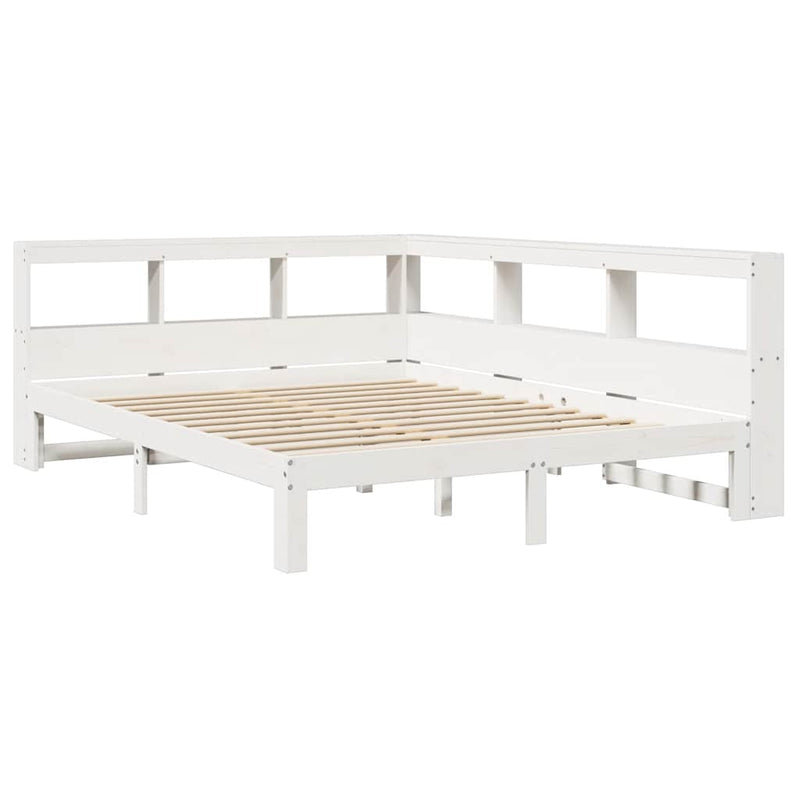 vidaXL fehér tömör fenyőfa könyvespolcos ágy matrac nélkül 150x200 cm