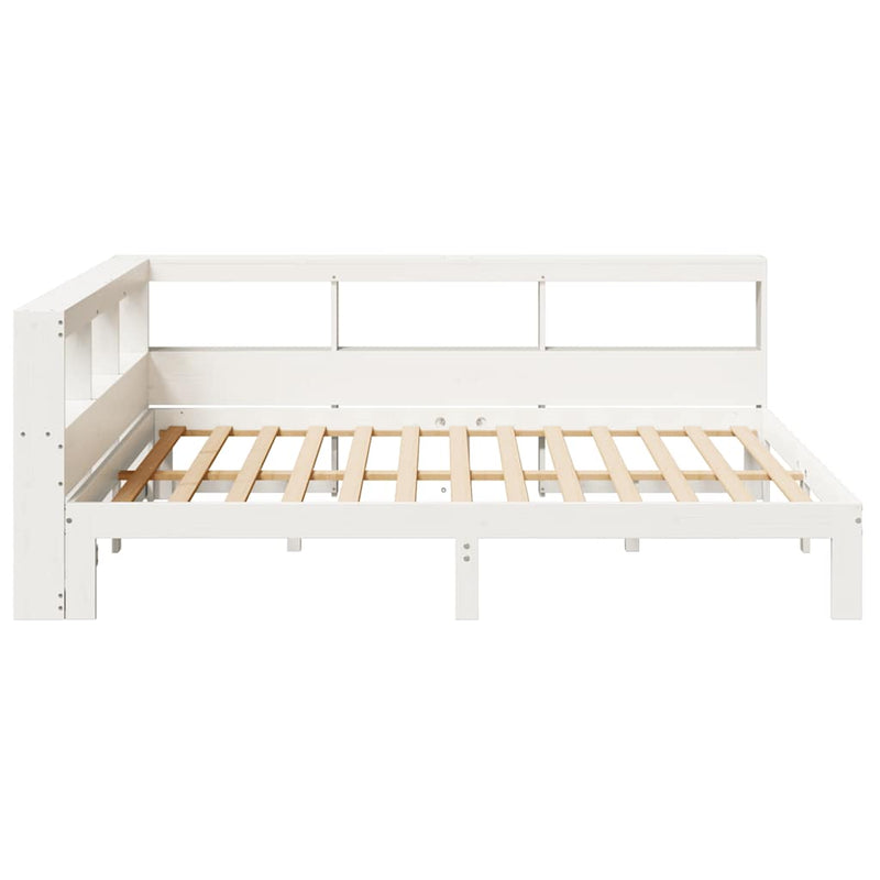 vidaXL fehér tömör fenyőfa könyvespolcos ágy matrac nélkül 150x200 cm