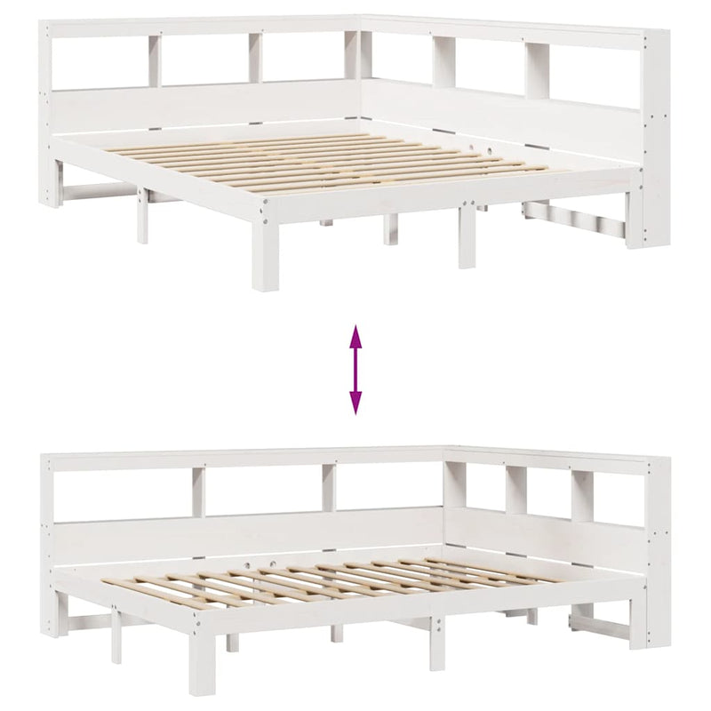 vidaXL fehér tömör fenyőfa könyvespolcos ágy matrac nélkül 150x200 cm