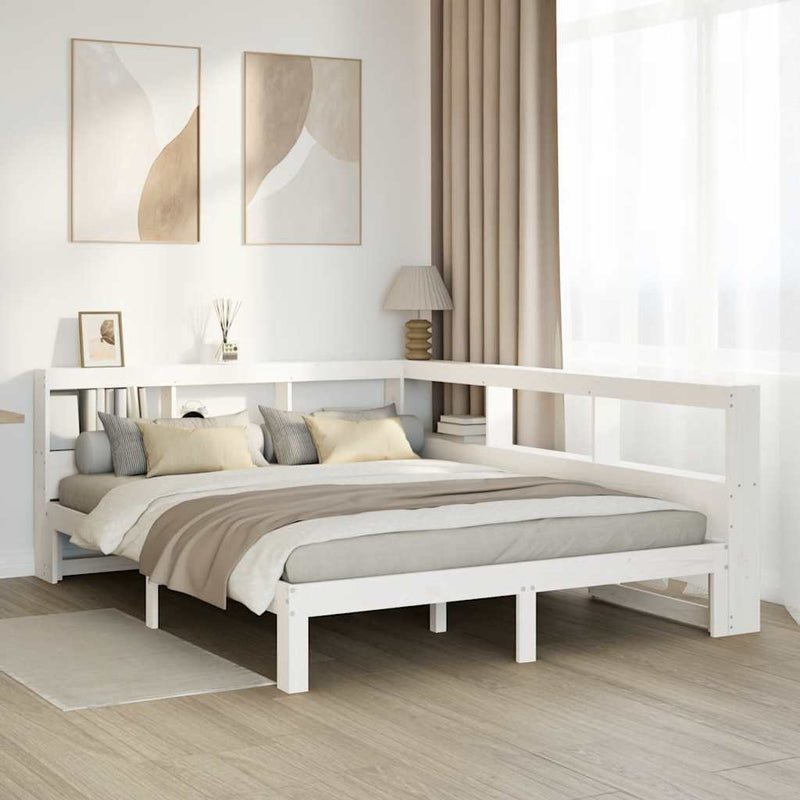 vidaXL fehér tömör fenyőfa könyvespolcos ágy matrac nélkül 150x200 cm
