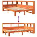 vidaXL barna tömör fenyőfa könyvespolcos ágy matrac nélkül 120 x 200cm