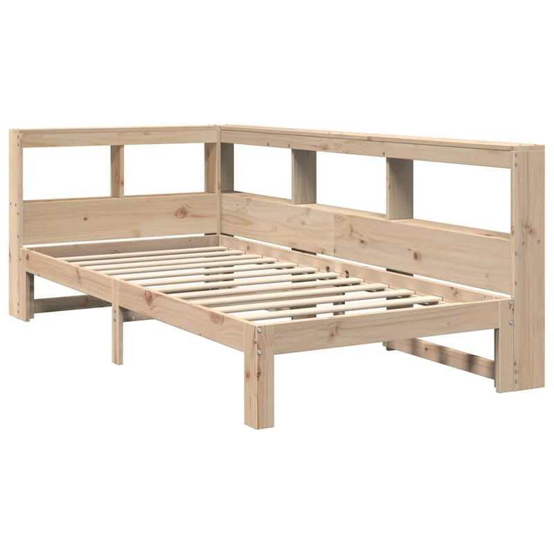 vidaXL tömör fenyőfa könyvespolcos ágy matrac nélkül 90 x 200 cm