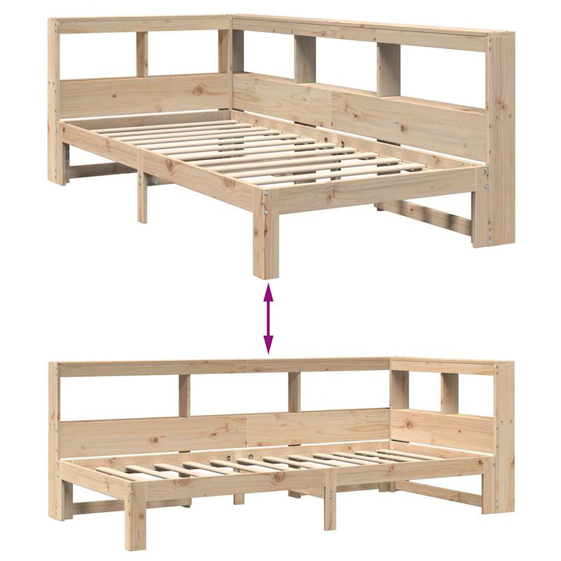 vidaXL tömör fenyőfa könyvespolcos ágy matrac nélkül 90 x 200 cm