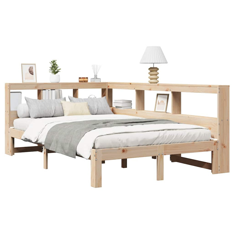 vidaXL tömör fenyőfa könyvespolcos ágy matrac nélkül 135 x 190 cm