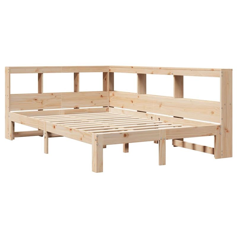 vidaXL tömör fenyőfa könyvespolcos ágy matrac nélkül 135 x 190 cm