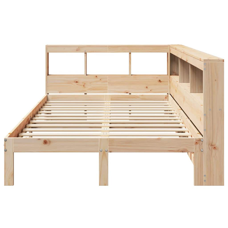 vidaXL tömör fenyőfa könyvespolcos ágy matrac nélkül 135 x 190 cm
