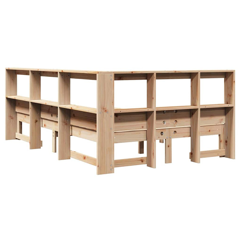 vidaXL tömör fenyőfa könyvespolcos ágy matrac nélkül 135 x 190 cm