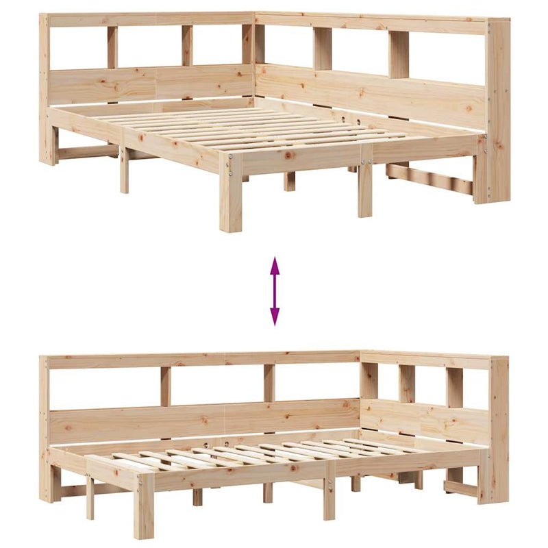 vidaXL tömör fenyőfa könyvespolcos ágy matrac nélkül 135 x 190 cm