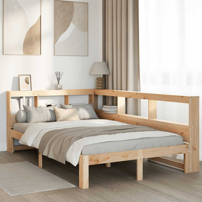 vidaXL tömör fenyőfa könyvespolcos ágy matrac nélkül 135 x 190 cm