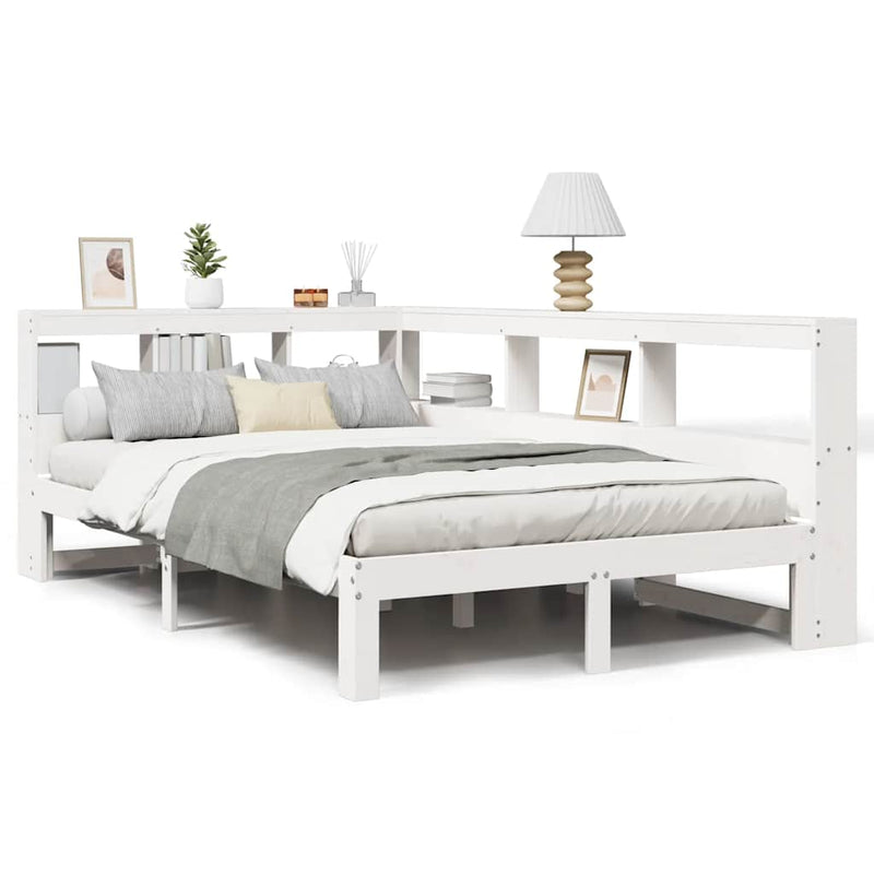 vidaXL fehér tömör fenyőfa könyvespolcos ágy matrac nélkül 135x190 cm
