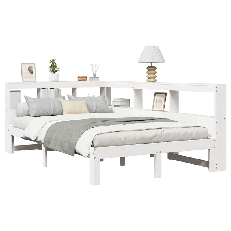 vidaXL fehér tömör fenyőfa könyvespolcos ágy matrac nélkül 135x190 cm