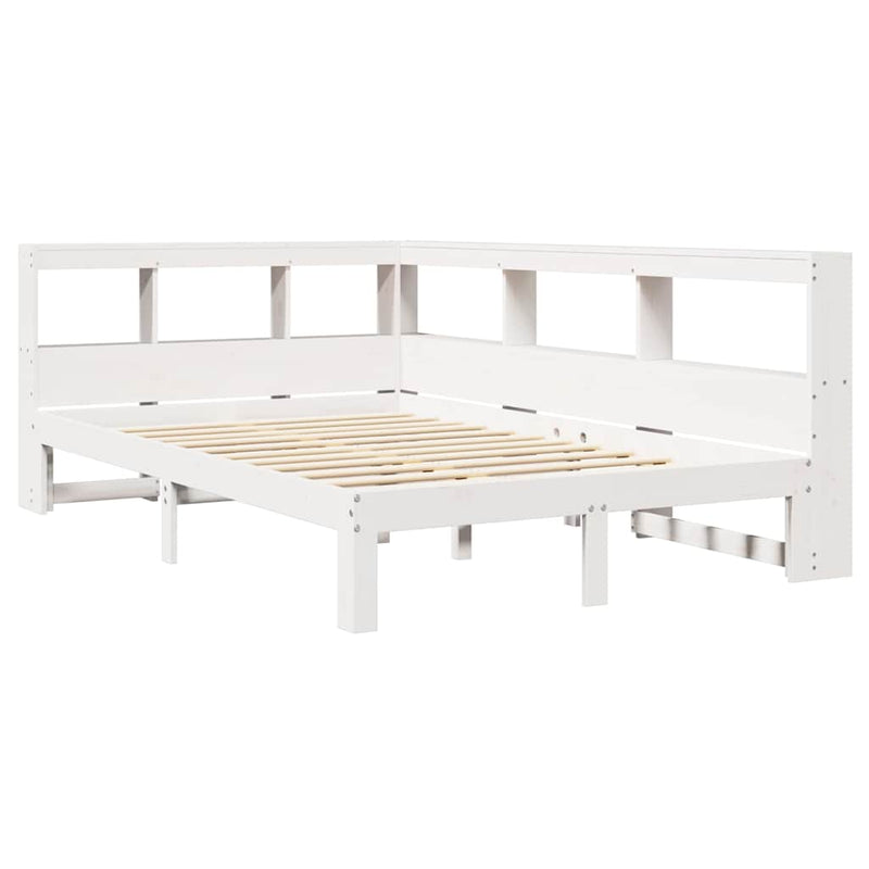 vidaXL fehér tömör fenyőfa könyvespolcos ágy matrac nélkül 135x190 cm
