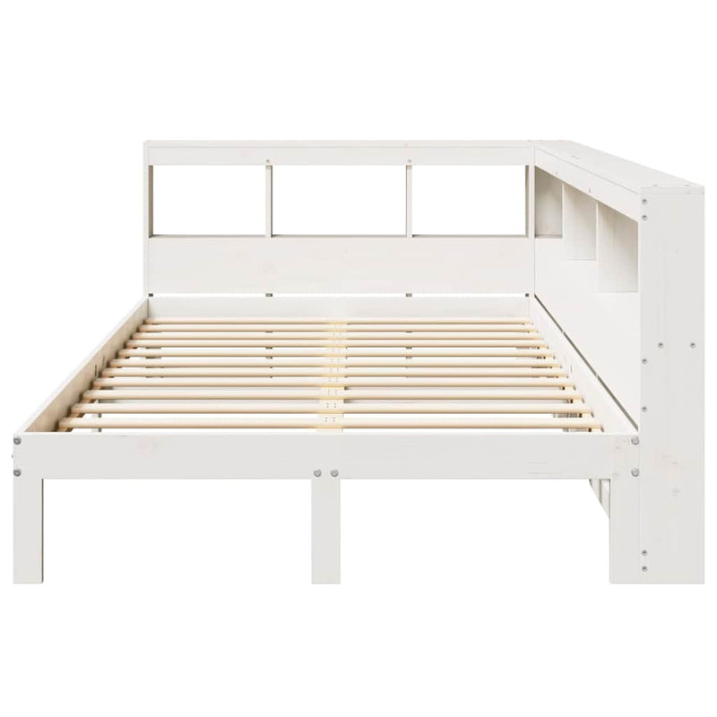 vidaXL fehér tömör fenyőfa könyvespolcos ágy matrac nélkül 135x190 cm