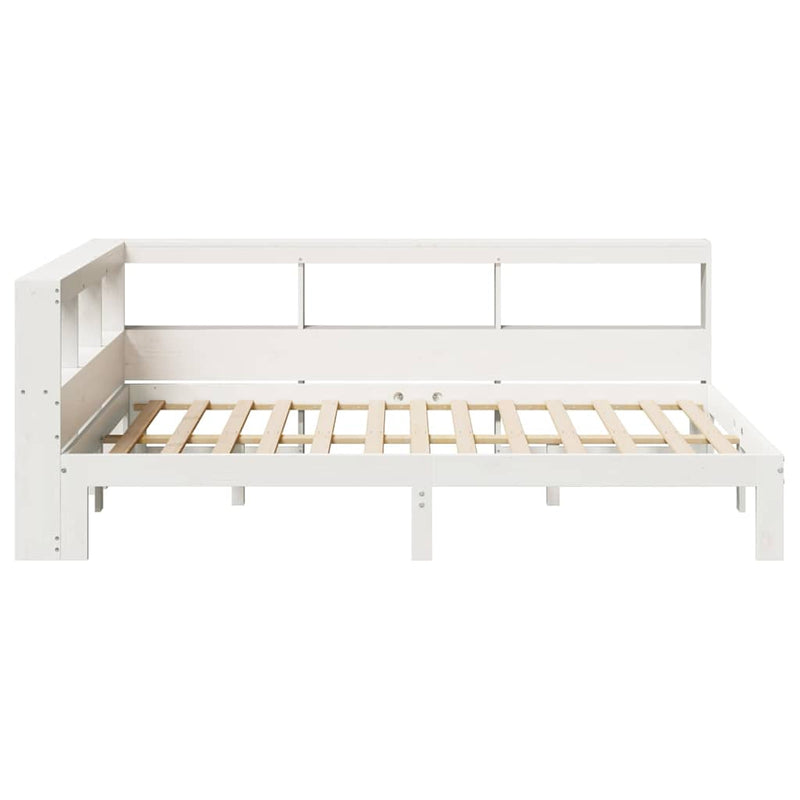 vidaXL fehér tömör fenyőfa könyvespolcos ágy matrac nélkül 135x190 cm