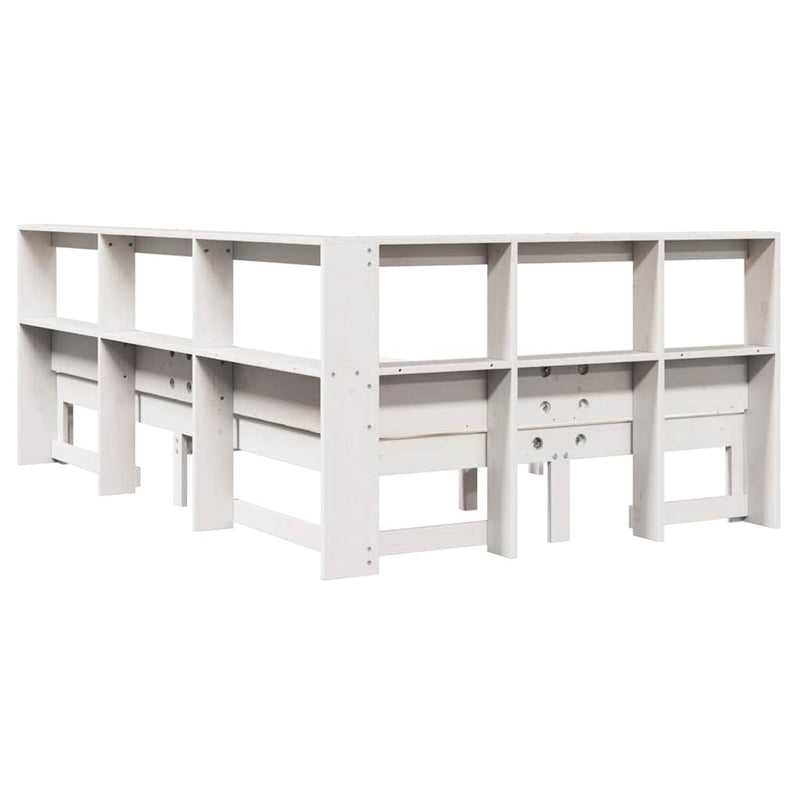 vidaXL fehér tömör fenyőfa könyvespolcos ágy matrac nélkül 135x190 cm