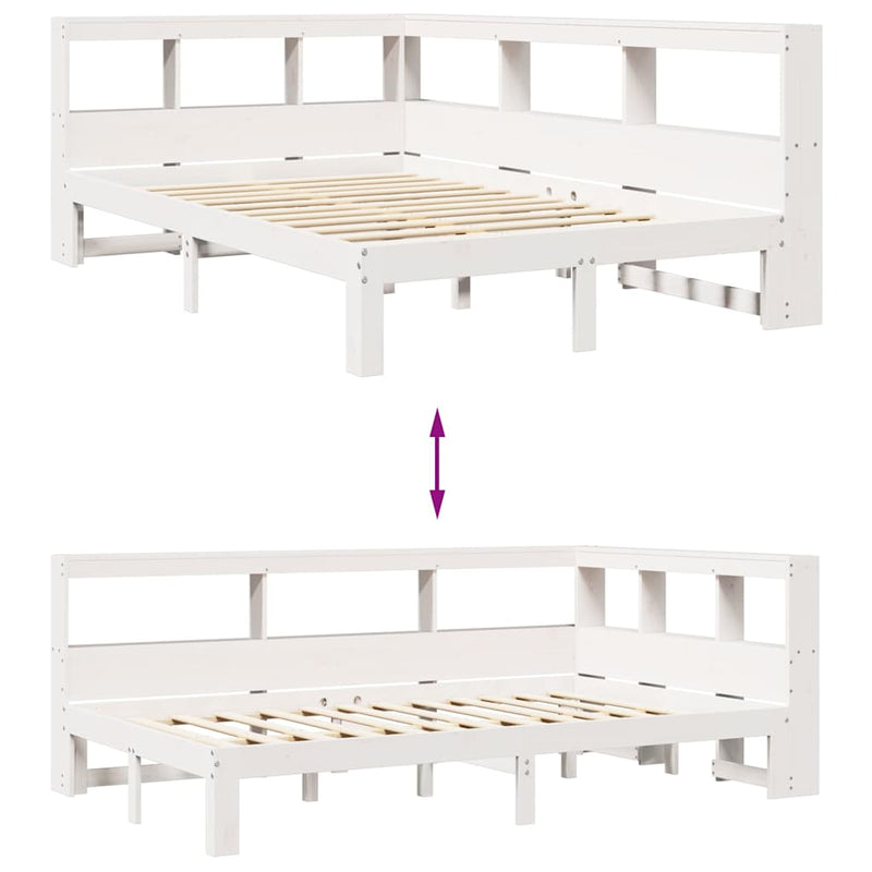 vidaXL fehér tömör fenyőfa könyvespolcos ágy matrac nélkül 135x190 cm