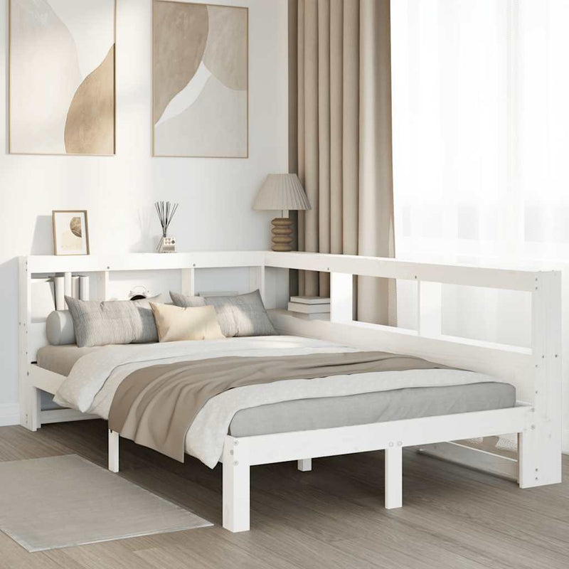 vidaXL fehér tömör fenyőfa könyvespolcos ágy matrac nélkül 135x190 cm