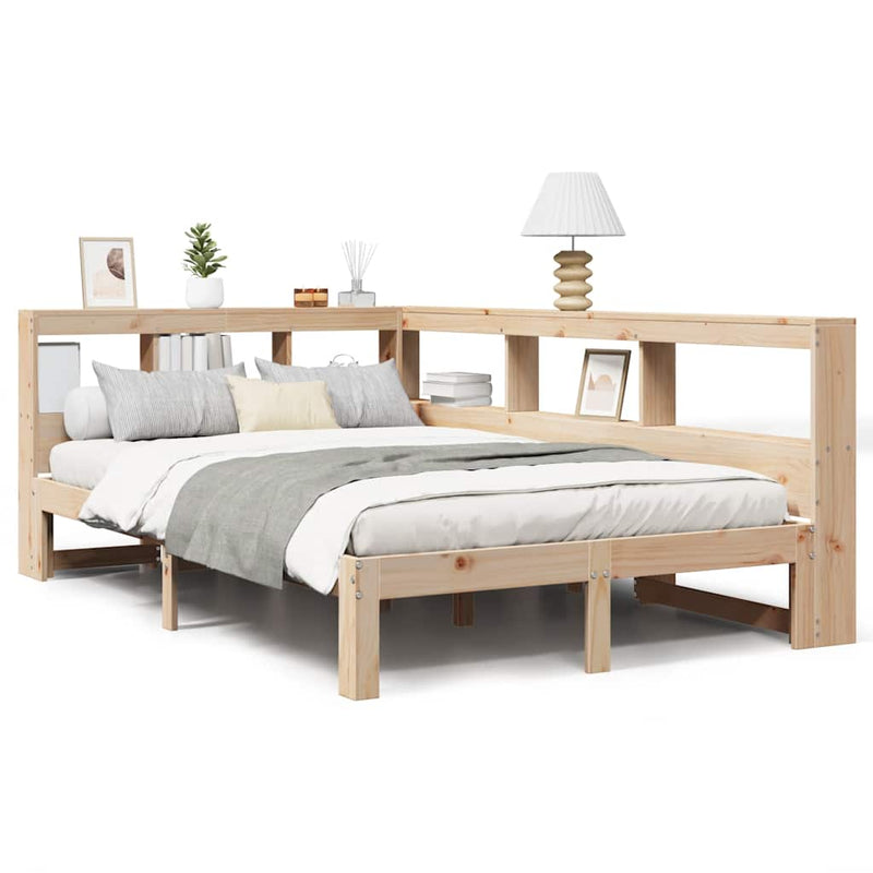 vidaXL tömör fenyőfa könyvespolcos ágy matrac nélkül 120 x 190 cm