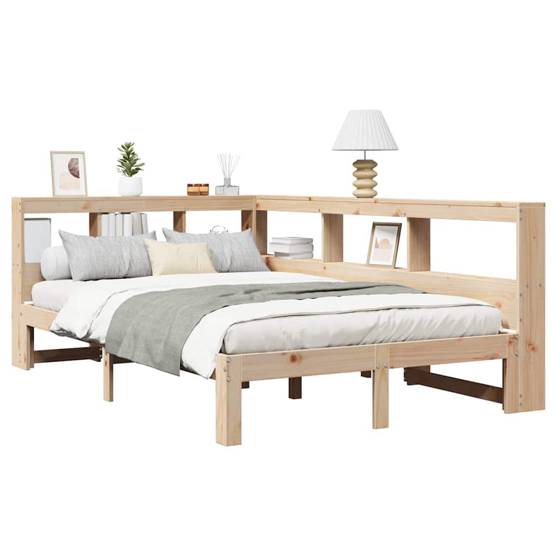vidaXL tömör fenyőfa könyvespolcos ágy matrac nélkül 120 x 190 cm