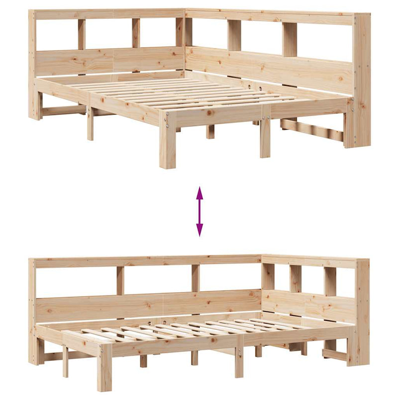 vidaXL tömör fenyőfa könyvespolcos ágy matrac nélkül 120 x 190 cm