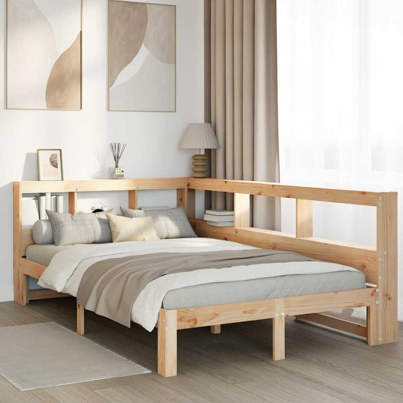 vidaXL tömör fenyőfa könyvespolcos ágy matrac nélkül 120 x 190 cm