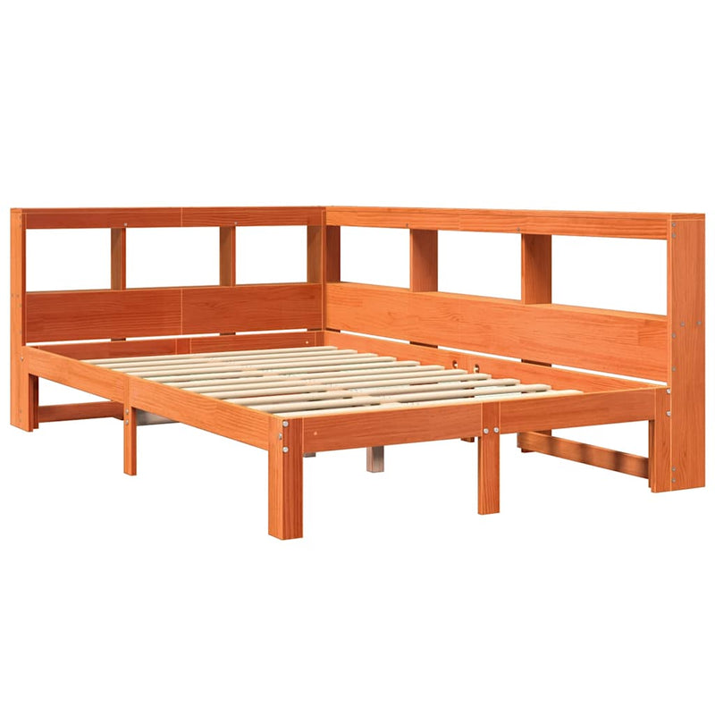 vidaXL barna tömör fenyőfa könyvespolcos ágy matrac nélkül 120 x 190cm
