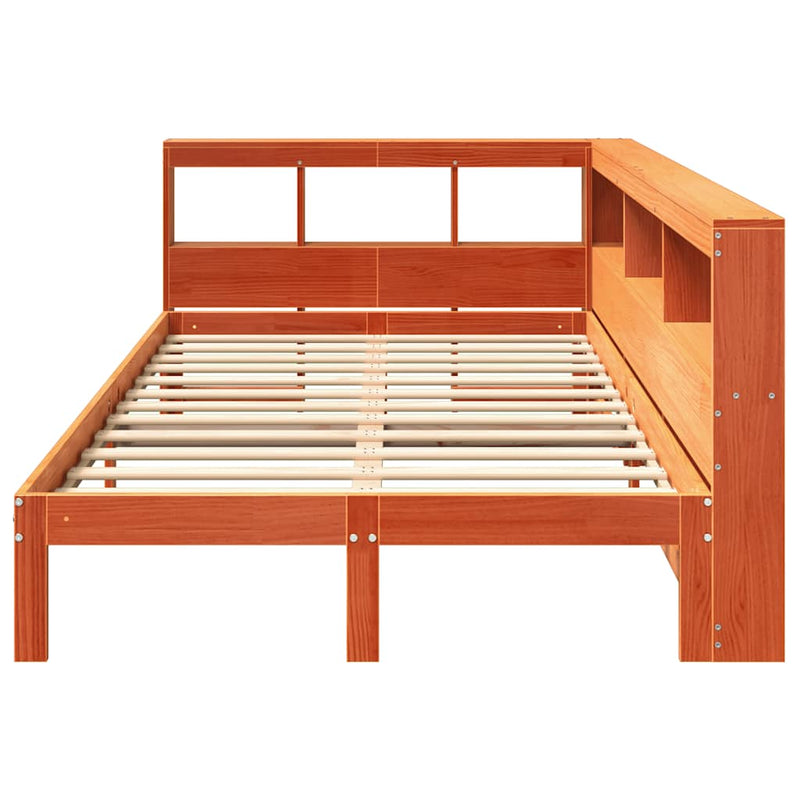 vidaXL barna tömör fenyőfa könyvespolcos ágy matrac nélkül 120 x 190cm