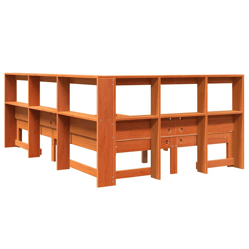 vidaXL barna tömör fenyőfa könyvespolcos ágy matrac nélkül 120 x 190cm