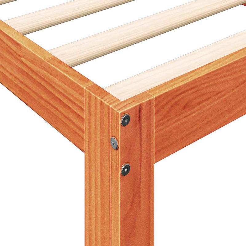 vidaXL barna tömör fenyőfa könyvespolcos ágy matrac nélkül 90 x 190 cm