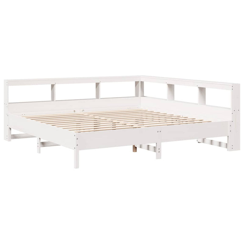 vidaXL fehér tömör fenyőfa könyvespolcos ágy matrac nélkül 200x200 cm