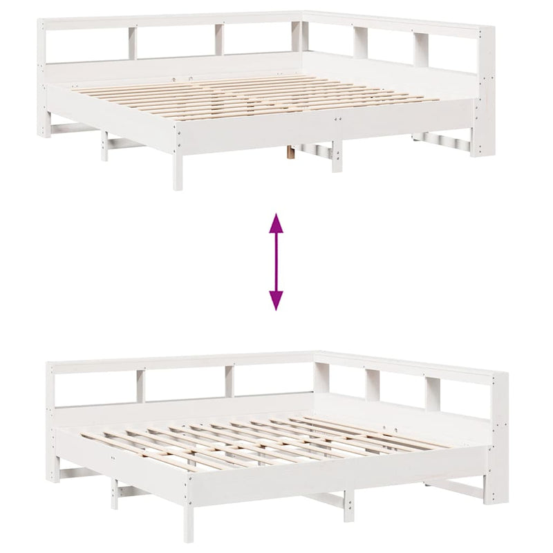 vidaXL fehér tömör fenyőfa könyvespolcos ágy matrac nélkül 200x200 cm