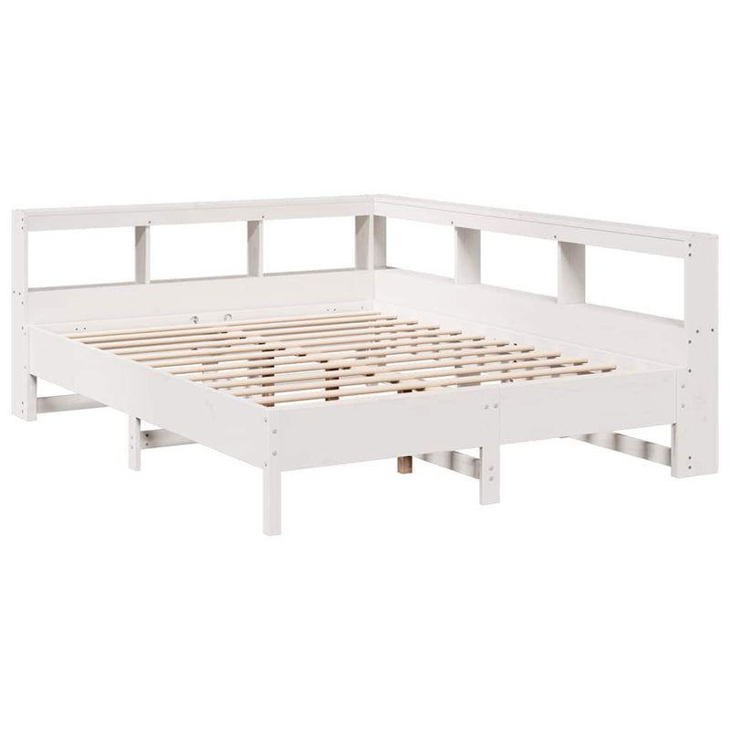 vidaXL fehér tömör fenyőfa könyvespolcos ágy matrac nélkül 150x200 cm