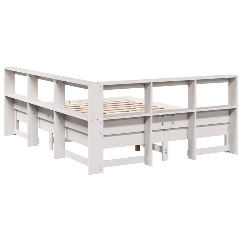 vidaXL fehér tömör fenyőfa könyvespolcos ágy matrac nélkül 150x200 cm