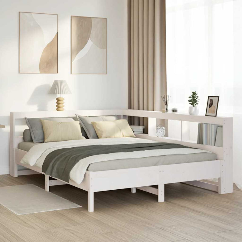 vidaXL fehér tömör fenyőfa könyvespolcos ágy matrac nélkül 150x200 cm