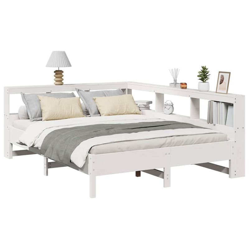 vidaXL fehér tömör fenyőfa könyvespolcos ágy matrac nélkül 135x190 cm