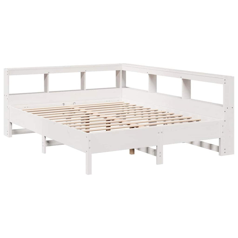 vidaXL fehér tömör fenyőfa könyvespolcos ágy matrac nélkül 135x190 cm