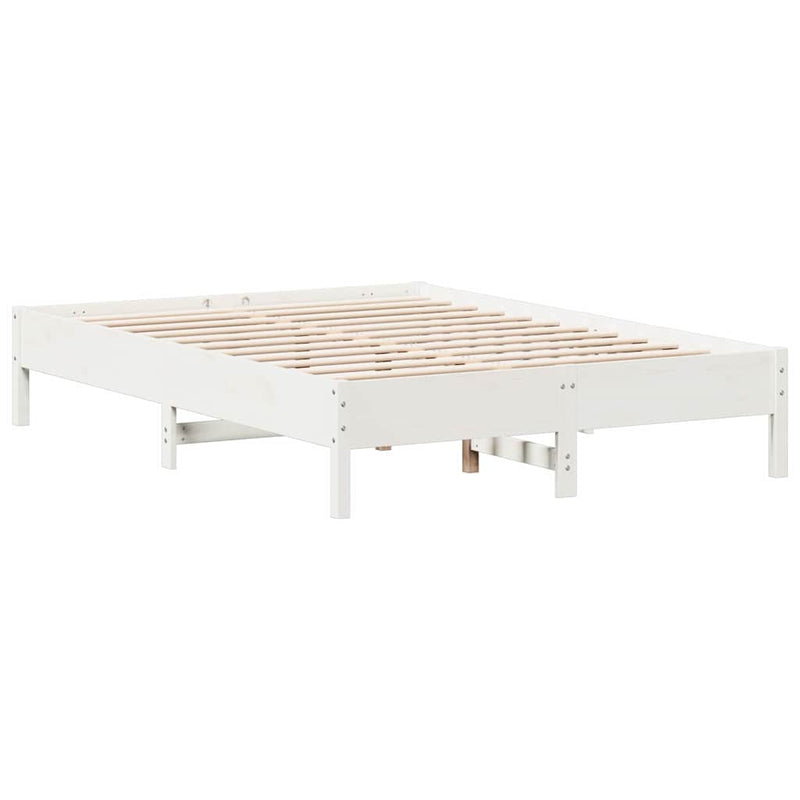 vidaXL fehér tömör fenyőfa könyvespolcos ágy matrac nélkül 135x190 cm