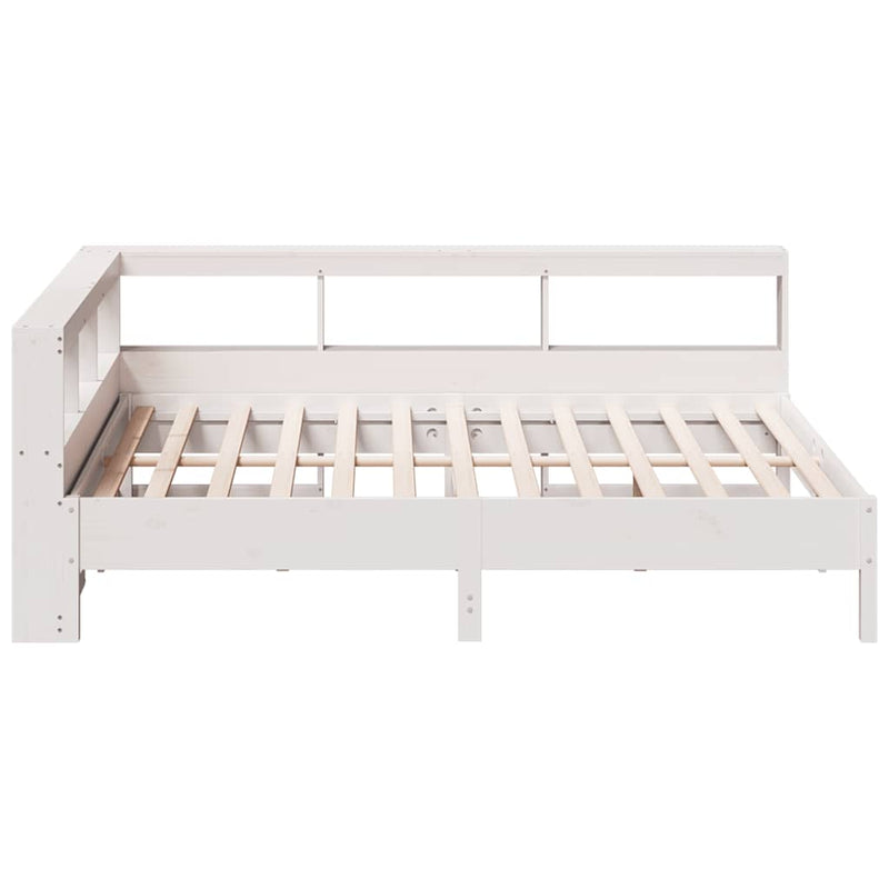 vidaXL fehér tömör fenyőfa könyvespolcos ágy matrac nélkül 135x190 cm