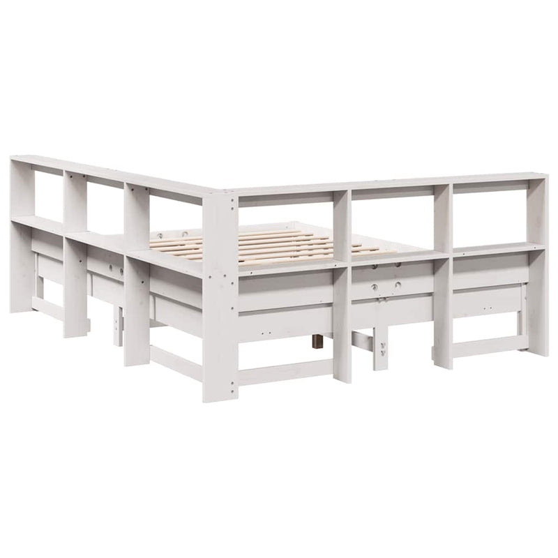 vidaXL fehér tömör fenyőfa könyvespolcos ágy matrac nélkül 135x190 cm