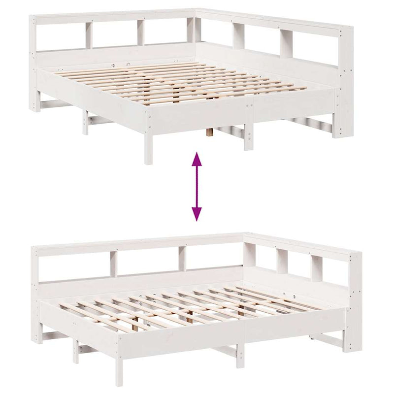 vidaXL fehér tömör fenyőfa könyvespolcos ágy matrac nélkül 135x190 cm