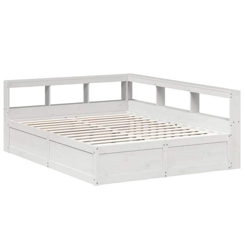 vidaXL fehér tömör fenyőfa könyvespolcos ágy matrac nélkül 150x200 cm