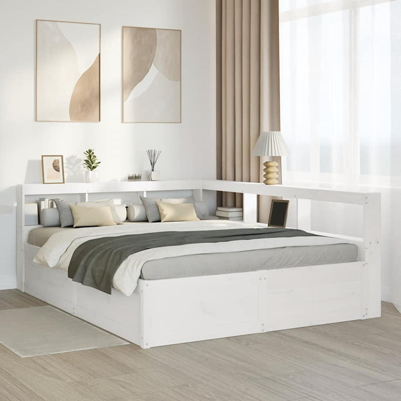 vidaXL fehér tömör fenyőfa könyvespolcos ágy matrac nélkül 150x200 cm