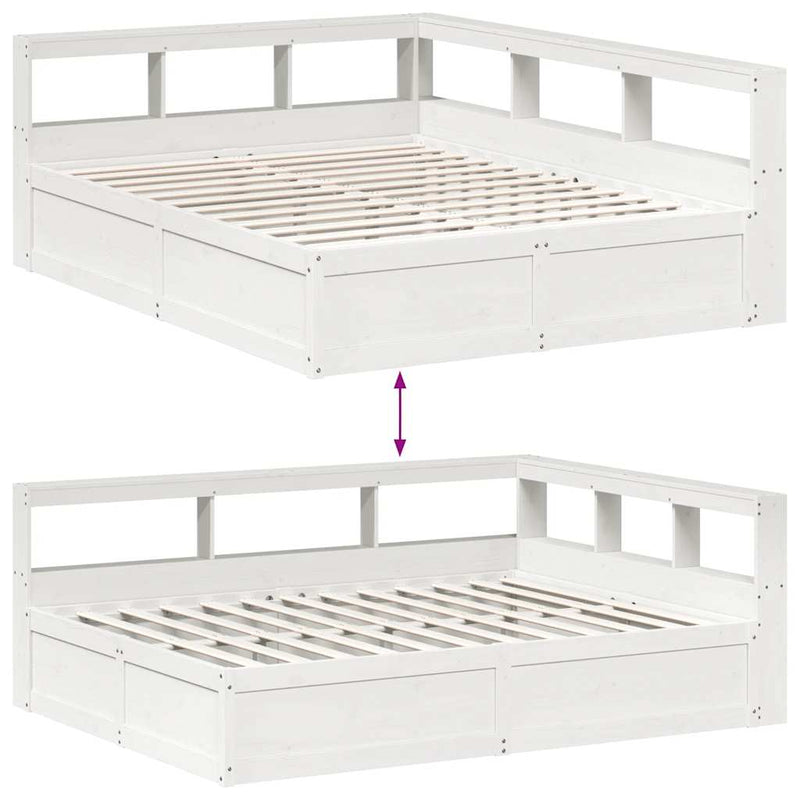 vidaXL fehér tömör fenyőfa könyvespolcos ágy matrac nélkül 150x200 cm