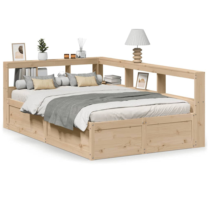 vidaXL tömör fenyőfa könyvespolcos ágy matrac nélkül 135 x 190 cm