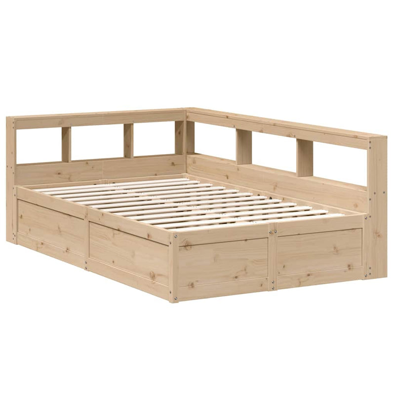 vidaXL tömör fenyőfa könyvespolcos ágy matrac nélkül 135 x 190 cm