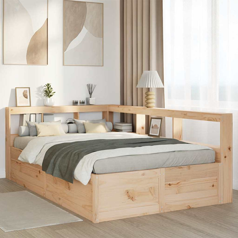 vidaXL tömör fenyőfa könyvespolcos ágy matrac nélkül 135 x 190 cm